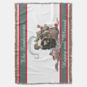 伝統的クリスマスヴィンテージサンタファミリー名 スローブランケット (正面縦)
