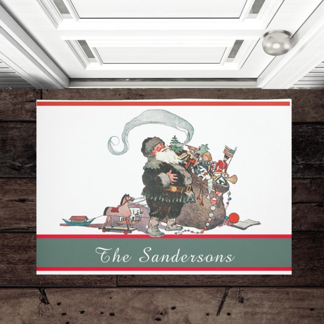 伝統的クリスマスヴィンテージサンタファミリー名 ドアマット (クリエイターアップロード済み)