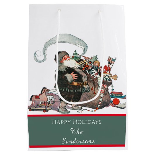 伝統的クリスマスヴィンテージサンタファミリー名 ミディアムペーパーバッグ (裏面)
