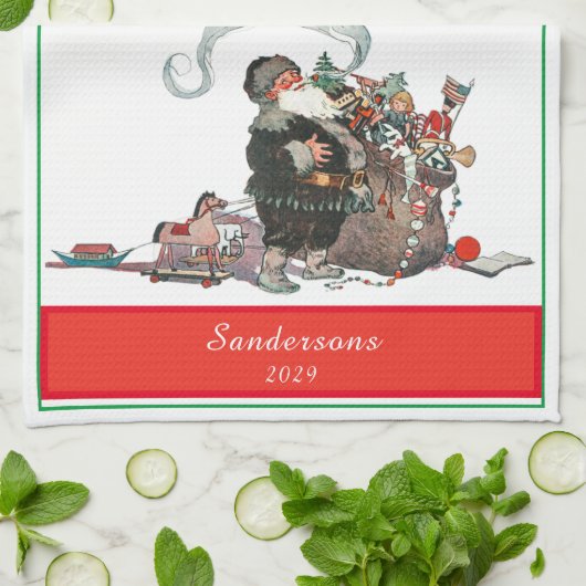 伝統的クリスマスヴィンテージサンタフォトホリデー キッチンタオル (折り畳み)