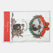 伝統的クリスマスヴィンテージサンタフォトホリデー キッチンタオル (横)