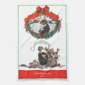 伝統的クリスマスヴィンテージサンタフォトホリデー キッチンタオル (縦)