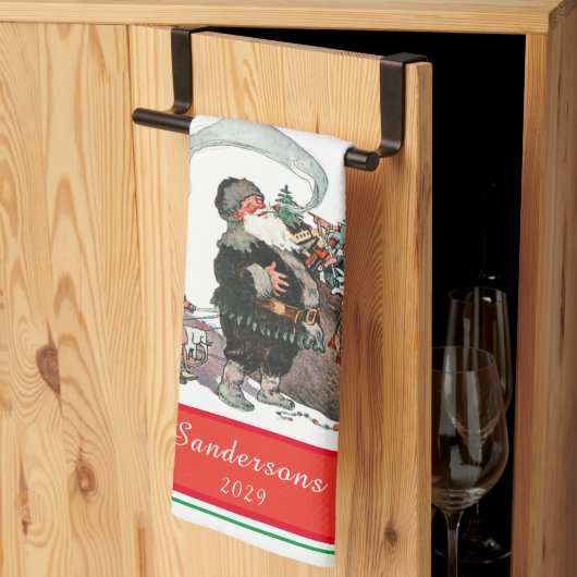 伝統的クリスマスヴィンテージサンタフォトホリデー キッチンタオル (三つ折り)