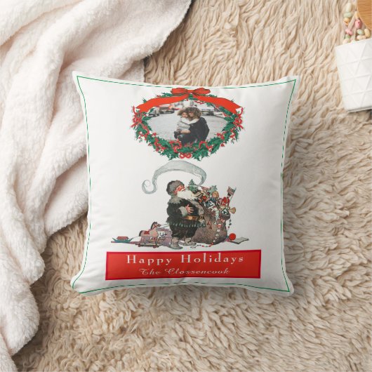 伝統的クリスマスヴィンテージサンタフォトホリデー クッション (ブランケット)