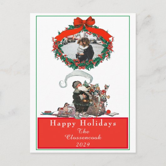 伝統的クリスマスヴィンテージサンタフォトホリデー シーズンポストカード (正面)