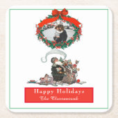 伝統的クリスマスヴィンテージサンタフォトホリデー スクエアペーパーコースター (正面)