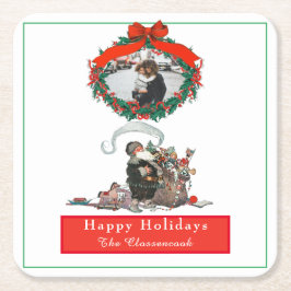 伝統的クリスマスヴィンテージサンタフォトホリデー スクエアペーパーコースター
