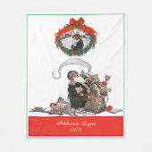 伝統的クリスマスヴィンテージサンタフォトホリデー フリースブランケット (正面)