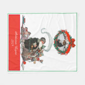 伝統的クリスマスヴィンテージサンタフォトホリデー フリースブランケット (正面(横))