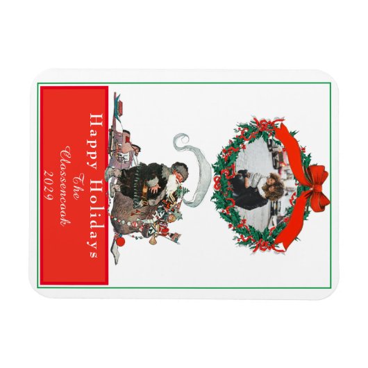 伝統的クリスマスヴィンテージサンタフォトホリデー マグネット (横)