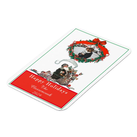 伝統的クリスマスヴィンテージサンタフォトホリデー マグネット (左側)