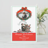 伝統的クリスマスヴィンテージサンタ写真 シーズンカード (スタンド正面)