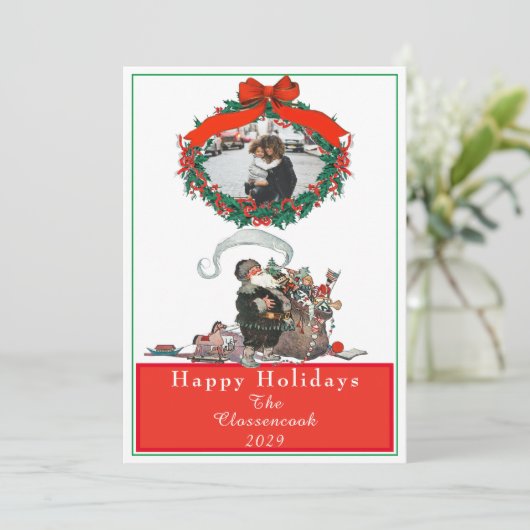 伝統的クリスマスヴィンテージサンタ写真 シーズンカード (スタンド正面)