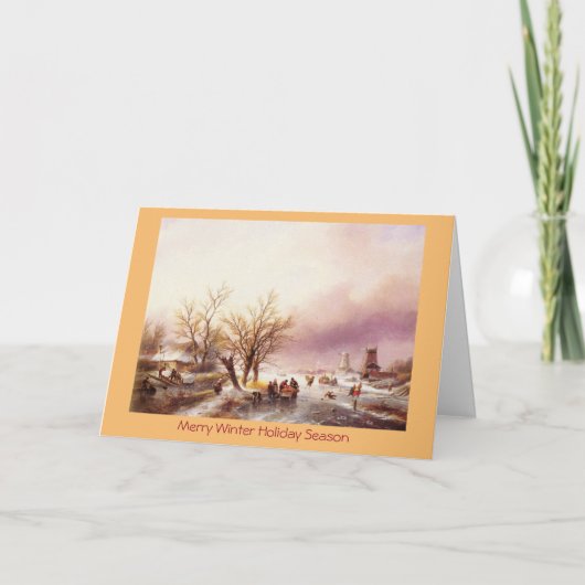 伝統的クリスマス冬の風景年賀状 シーズンカード (正面)