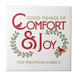 伝統的クリスマス心地よいとジョイレッドグリーン タイル