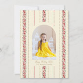 伝統的クリスマス植物織物の壁紙 シーズンカード (正面)