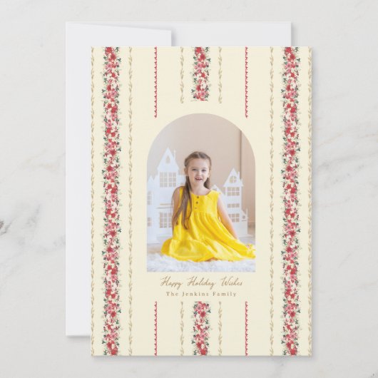 伝統的クリスマス植物織物の壁紙 シーズンカード (正面)