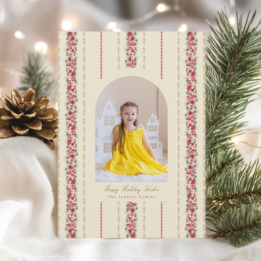 伝統的クリスマス植物織物の壁紙 シーズンカード