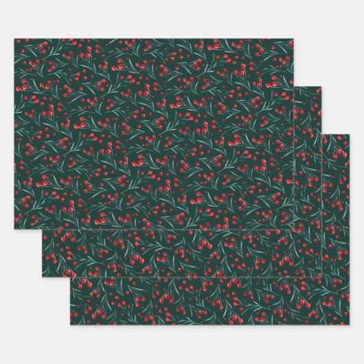 伝統的クリスマス水の色の果実 ラッピングペーパーシート (セット)