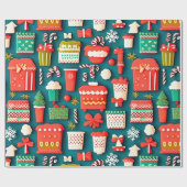伝統的クリスマス要素パターン ラッピングペーパー (フラット)