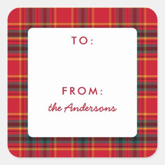 伝統的クリスマス赤と緑の格子縞 スクエアシール (正面)