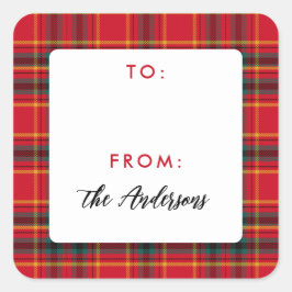 伝統的クリスマス赤と緑の格子縞 スクエアシール