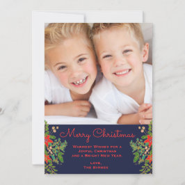 伝統的クリスマス・ワン・フォト・ネイビー ノートカード