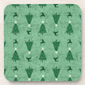 伝統的グリーンクリスマスツリー&トナカイ コースター (正面)