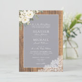 伝統的グレー素朴ウッドレーススクリプ結婚ト 招待状 (スタンド正面)