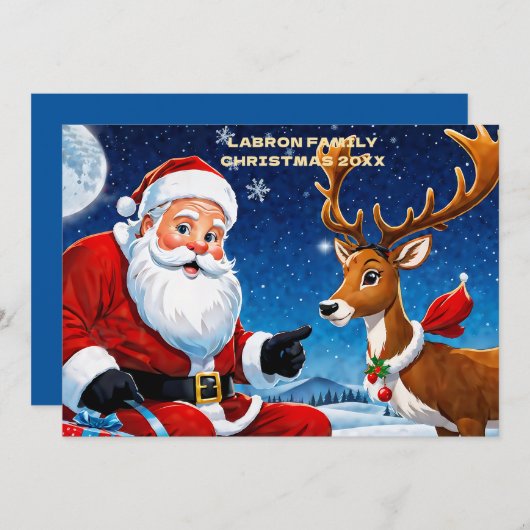 伝統的サンタとトナカイパーソナライズされた シーズンカード (正面/裏面)