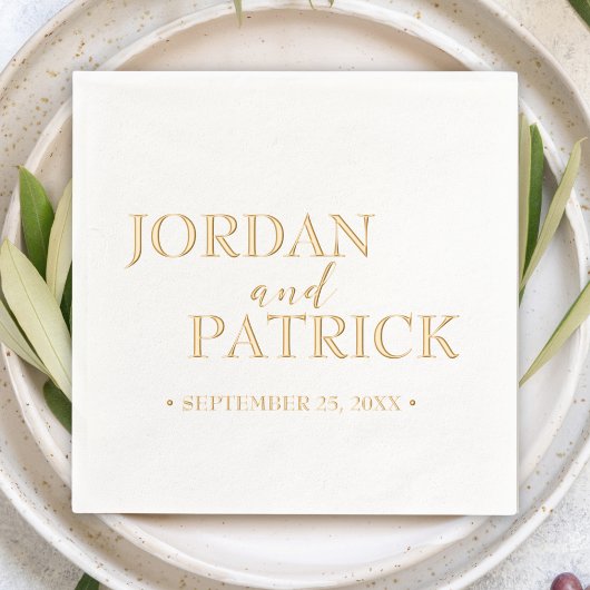 伝統的シンプル名前をカスタムする結婚ズ 箔ナプキン
