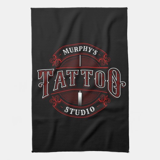 伝統的スタイルADD NAME Tattoo Studio Shop キッチンタオル (縦)