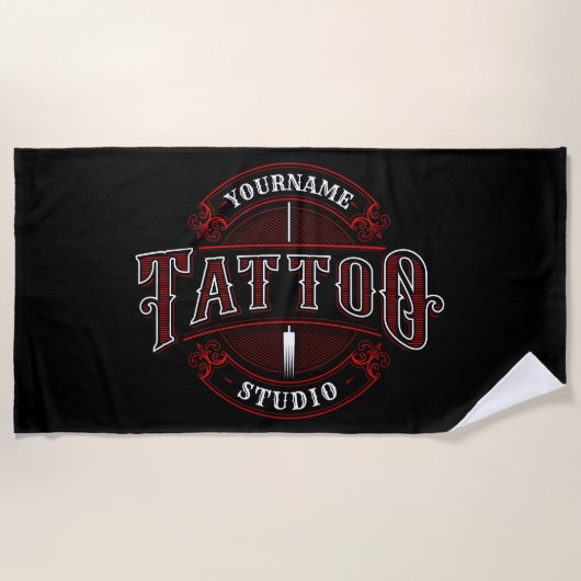 伝統的スタイルADD NAME Tattoo Studio Shop ビーチタオル (正面)