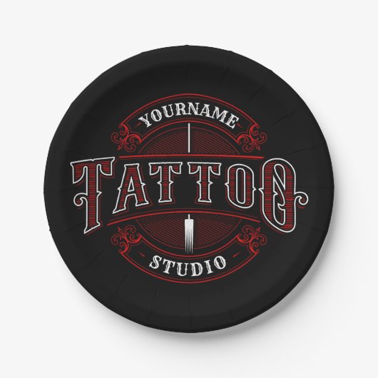 伝統的スタイルADD NAME Tattoo Studio Shop ペーパープレート (正面)