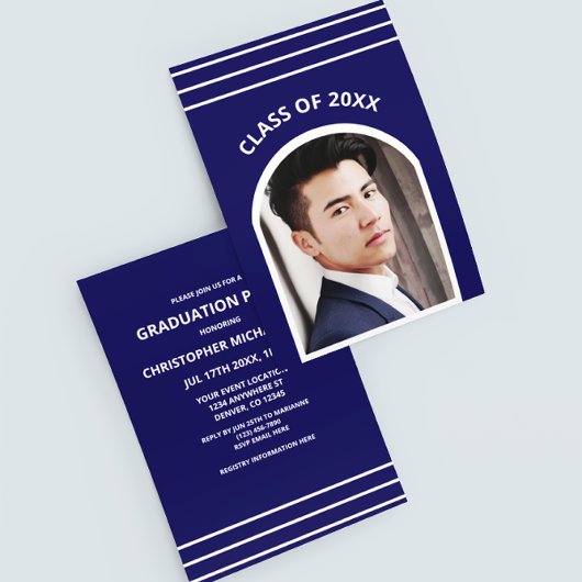 伝統的ストライプ写真アーチ卒業 招待状