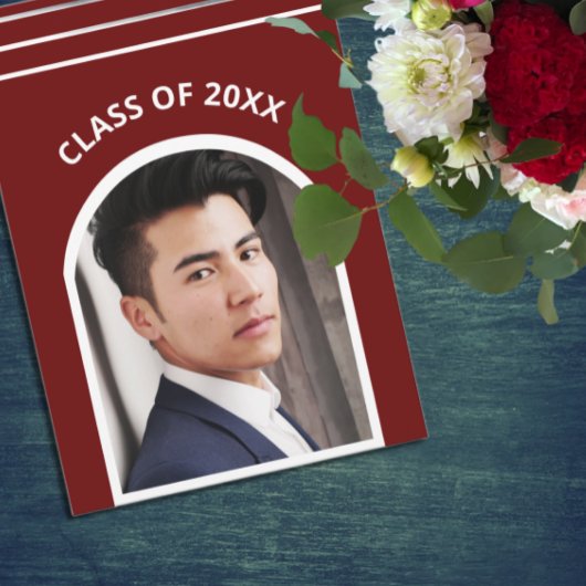 伝統的ストライプ写真アーチ卒業 招待状