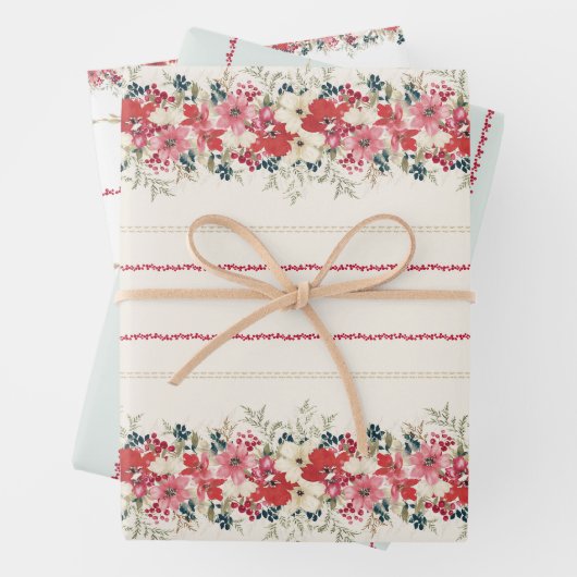 伝統的タペストリーのクリスマスの葉 ラッピングペーパーシート (インサイチュ)