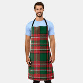 伝統的タータンチェック：赤 – 緑の格子模様 エプロン (着用した状態)