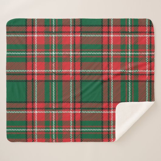 伝統的タータンチェック:赤 – 緑の格子模様 シェルパブランケット (正面(横))