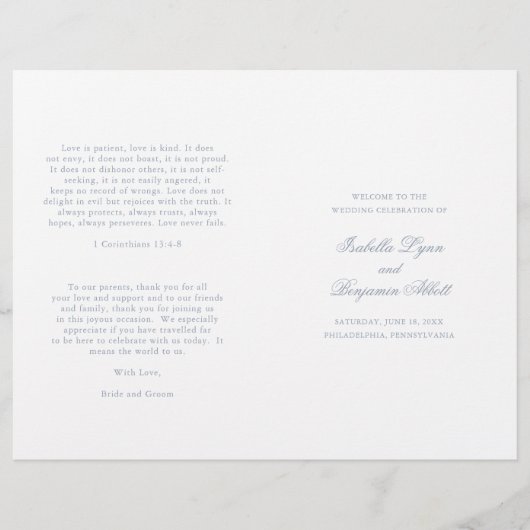 伝統的ダスティブルーフォーマル結婚式 プログラム (正面)