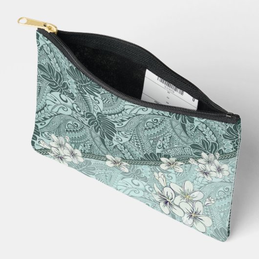 伝統的ハワイアンタパとプルメリア小袋 アクセサリーポーチ (見開き)