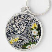 伝統的ハワイアンタパとプルメリア キーホルダー (正面)