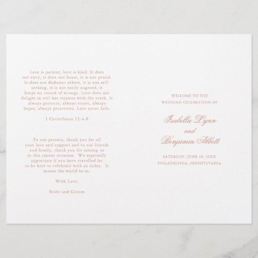 伝統的バラピンクフォーマル結婚式 プログラム (正面)