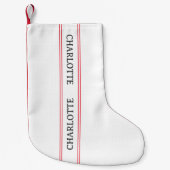 伝統的パーソナライズされたフランスの名の赤ストライプい スモールクリスマスストッキング (正面)