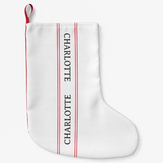 伝統的パーソナライズされたフランスの名の赤ストライプい スモールクリスマスストッキング (正面)