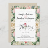 伝統的ビクトリアンバラフローラ結婚クリーム 案内状 (正面/裏面)