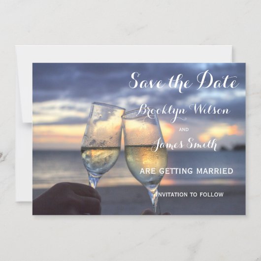 伝統的ビーチ結婚式日付の保存 マグネット招待状 (正面)