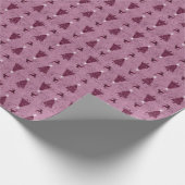 伝統的ピンクのクリスマスツリー&トナカイ ラッピングペーパー (角)