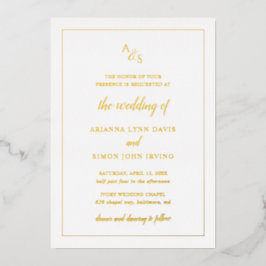 伝統的フォーマルエレガントモノグラム結婚金ゴールド 箔招待状