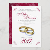 伝統的フローラとリングや輪ブルゴーニュ・グレイ結婚ズ 招待状 (正面/裏面)